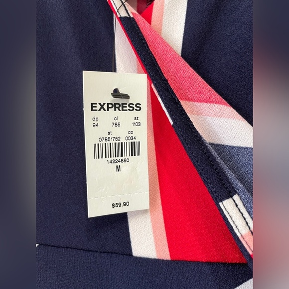 Express Womens Blue Red Multicolor Striped V-Neck Side Tie Wrap Dress Size M NWT - Picture 3 of 5